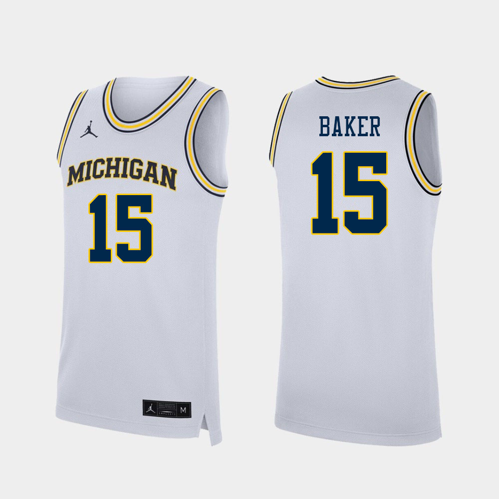 Men #15 Joey Baker Michigan Wolverines College Basketball Jerseys Sale-White - Click Image to Close